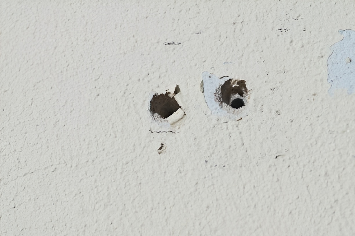 two small drywall anchor holes